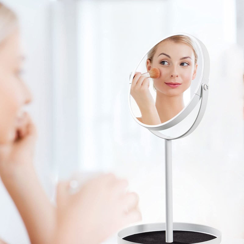 Ettori Makeup Mirror Dual Sided Vanity Mirror, 1X and 5X Magnification, 360 Swivel Round Mirror, No Light, White - Image 5